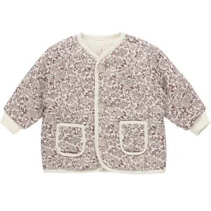 Quilted V-Neck Button Jacket in Mauve Ditsy by Quincy Mae