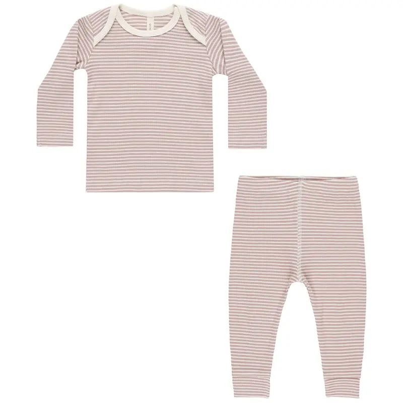 Ribbed Tee and Legging Set in Mauve Stripe by Quincy Mae