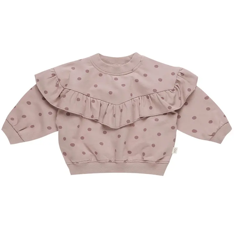 Ruffle Fleece Sweatshirt in Polka Dots by Quincy Mae