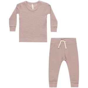 Waffle Top and Pant Set in Mauve by Quincy Mae