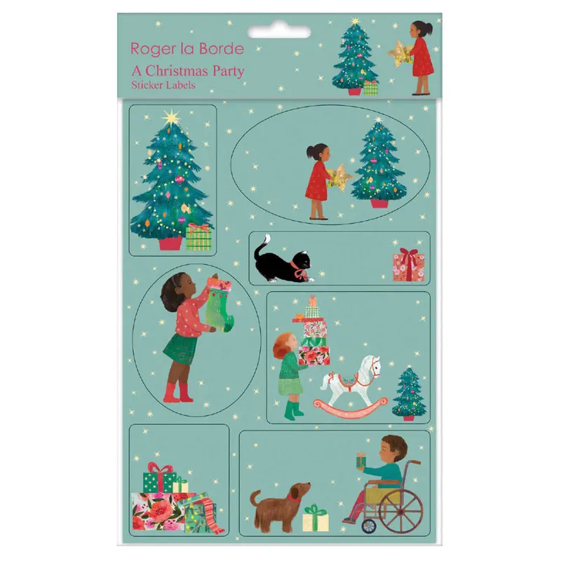 A Christmas Party Sticker Labels Sheet by Roger La Borde