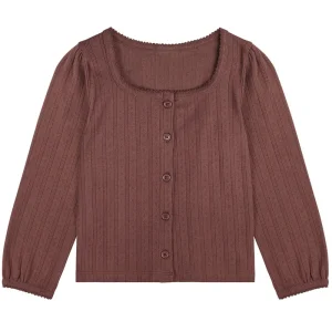 Button Pointelle Tee in Marsala by Little Cotton Clothes - Last Ones In Stock - 2-6 Years