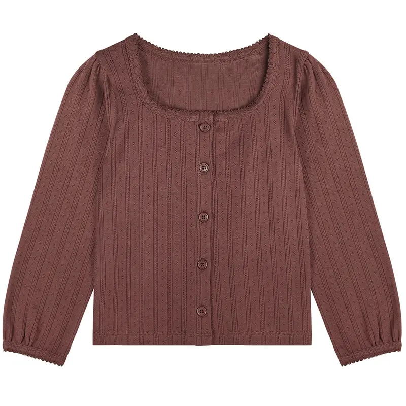 Button Pointelle Tee in Marsala by Little Cotton Clothes - Last Ones In Stock - 2-6 Years