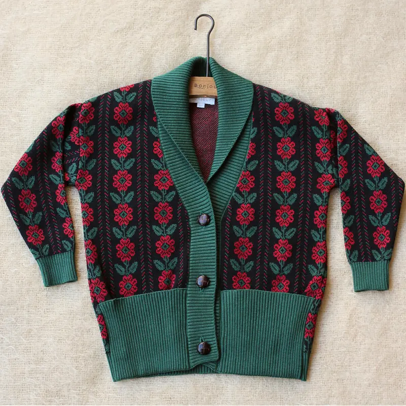 Cardigan in Red Flower by Bonjour - Last One In Stock - 8 Years