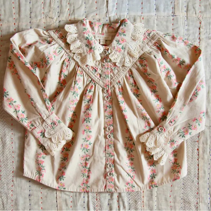 Iris Blouse in Farandole Stripes Flowers by Bonjour