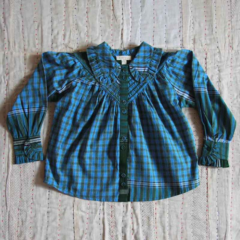 Iris Blouse in Green Lungi Check by Bonjour