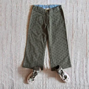 Pants in Khaki Green Broderie Anglaise by Bonjour - Last Ones In Stock - 6-12 Years