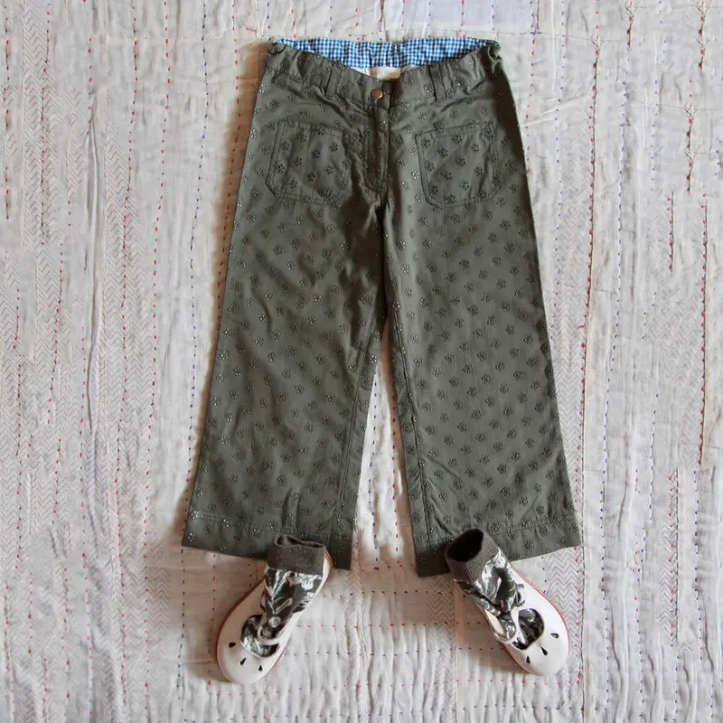 Pants in Khaki Green Broderie Anglaise by Bonjour - Last Ones In Stock - 6-12 Years