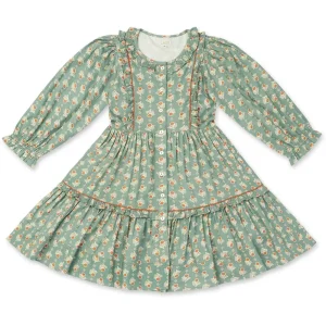 Ruffle Ivy Dress in Fall Block Print by Lali - Last Ones In Stock - 4-6 Years
