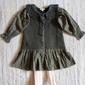 Tie Tunique in Khaki Green Broderie Anglaise by Bonjour - Last Ones In Stock - 6-8 Years