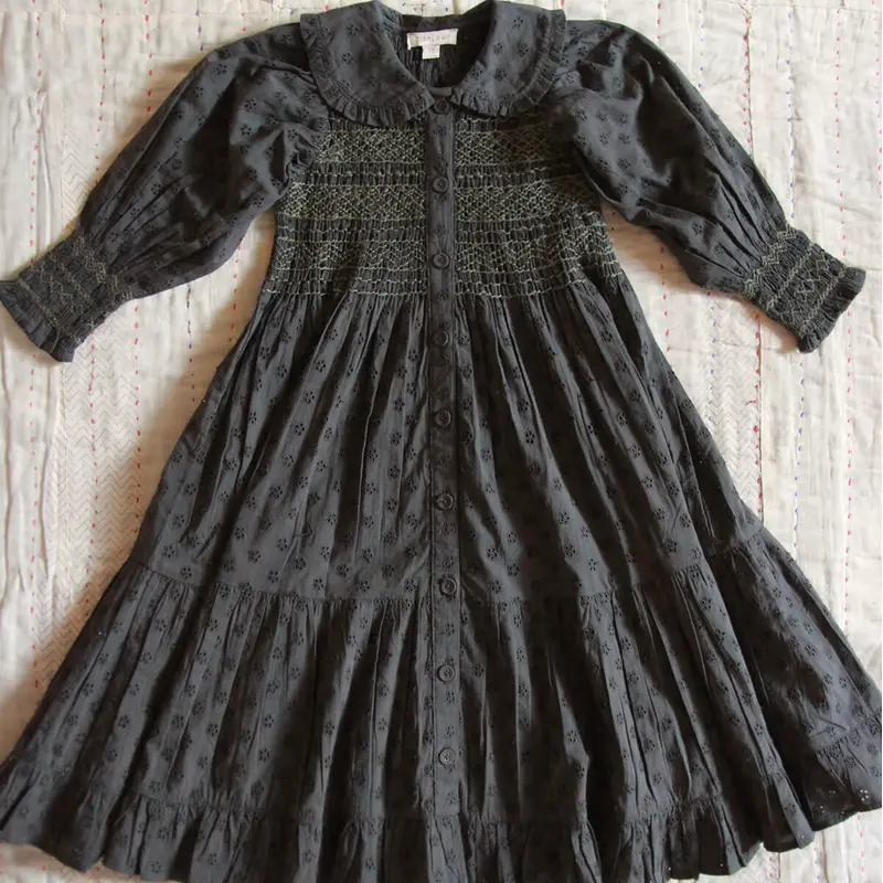 Yse Dress in Charcoal Broderie Anglaise by Bonjour - Last Ones In Stock - 4-8 Years