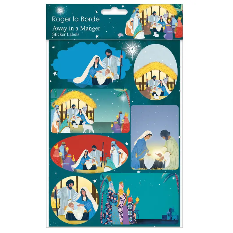 Away In A Manger Sticker Labels Sheet by Roger La Borde