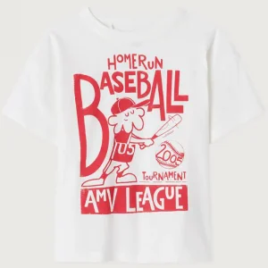 Gamipy Kid's Round Neck T Shirt in White Graphic by American Vintage