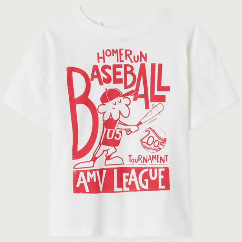 Gamipy Kid's Round Neck T Shirt in White Graphic by American Vintage