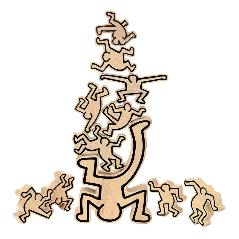 Keith Haring Character Stacking Blocks in Natural Wood by Vilac