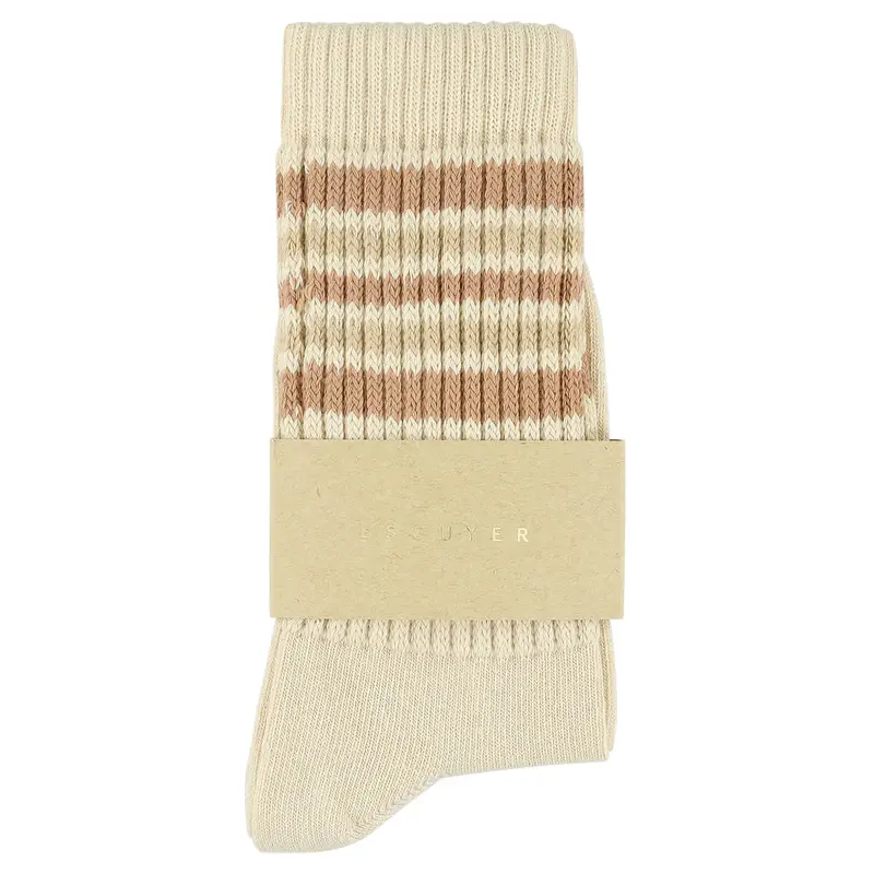5 Stripes Socks in Bright Ecru / Pink by Escuyer