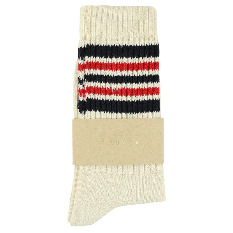 5 Stripes Socks in Ecru / Blue / Red by Escuyer