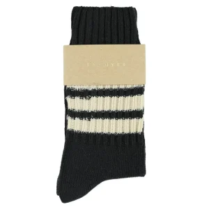 Crew Stripes Socks in Off Black / Ecru by Escuyer