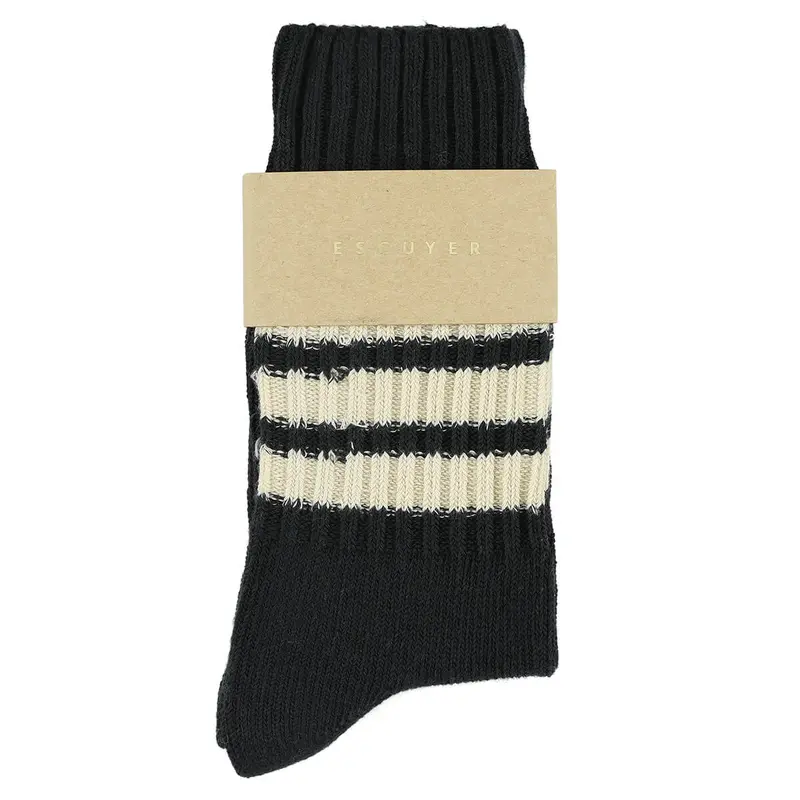 Crew Stripes Socks in Off Black / Ecru by Escuyer