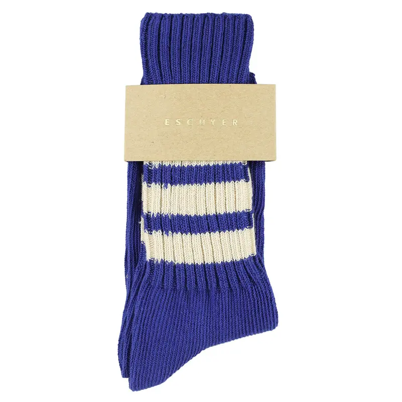 Crew Stripes Socks in Vintage Blue / Ecru by Escuyer
