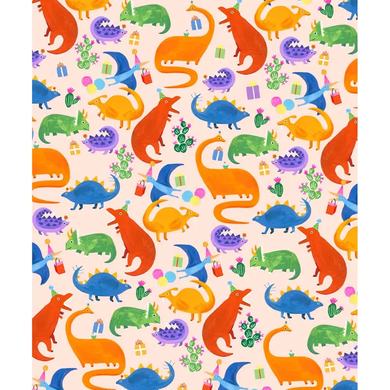 Dinosaur Gift Wrap in Pink by Ickaprint