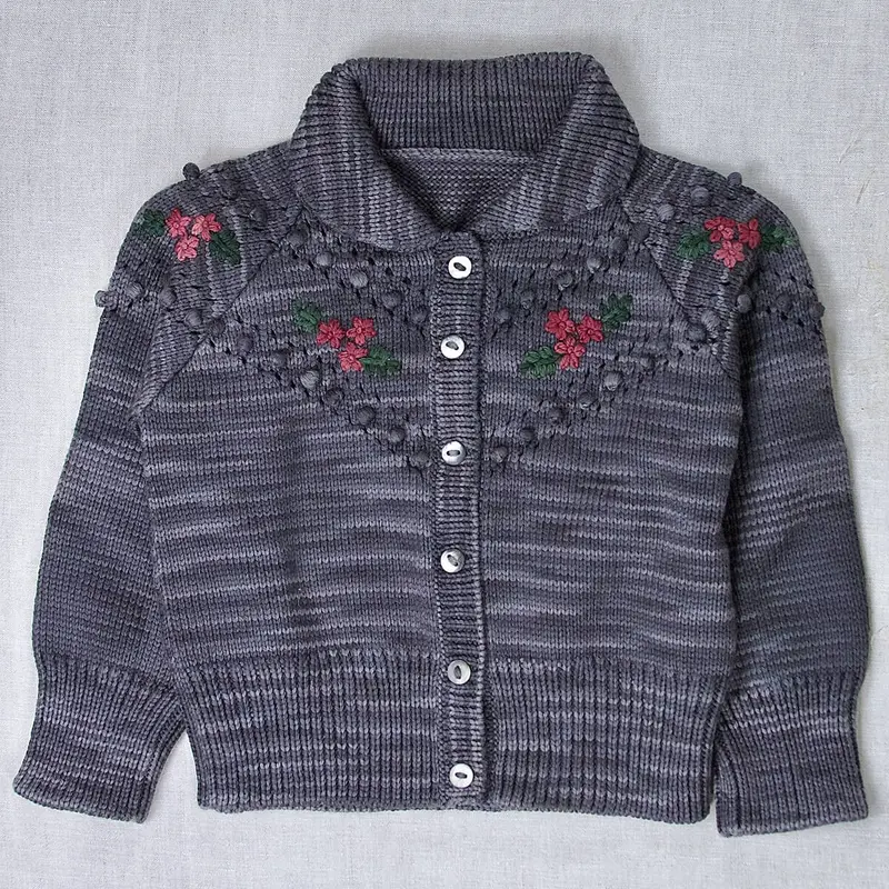 Floral Embroidered Cardigan in Obsidian by Iver & Isla - Last Ones In Stock - 4-8 Years
