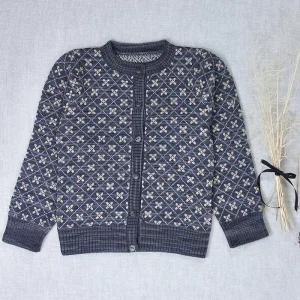 Floral Jacquard Cardigan in Obsidian by Iver & Isla - Last Ones In Stock - 4-8 Years