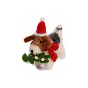 Fox Terrier With Mistletoe Hanging Christmas Decoration by Amica