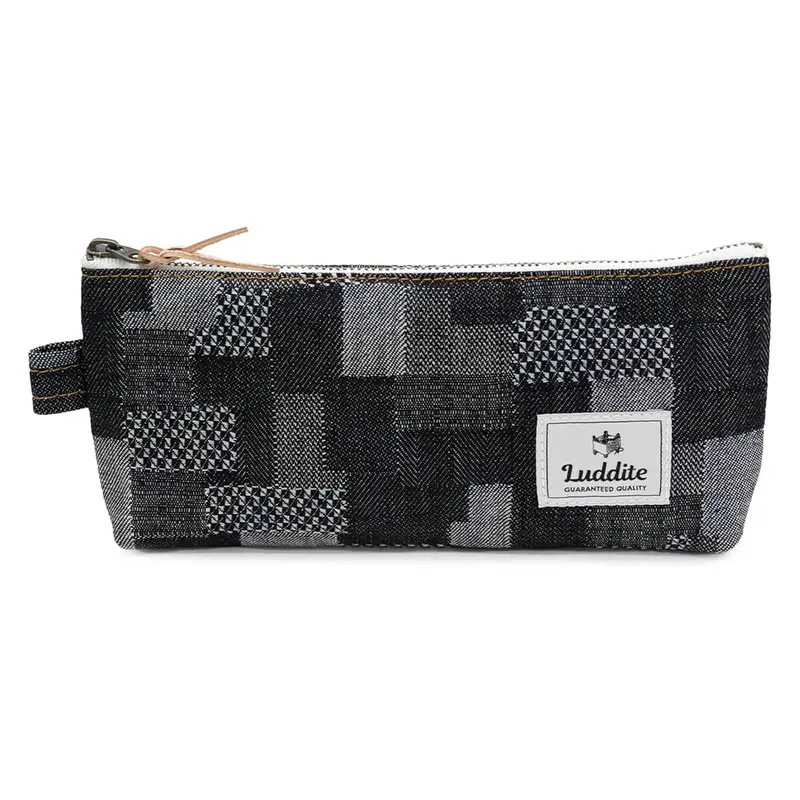 Gusset Pencil Pouch in Okayama Denim Patchwork by Luddite