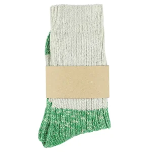 Melange Colour Block Socks in Ecru / Green by Escuyer