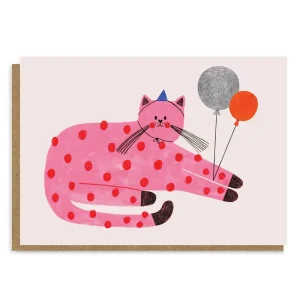 Pink Cat Birthday Greetings Card by Daria Solak Illustrations