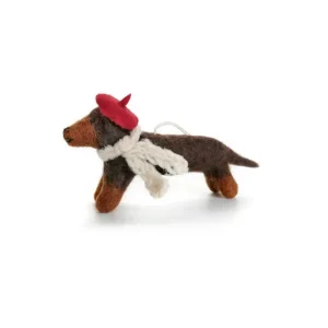 Sausage Dog Avec Beret Hanging Decoration by Amica