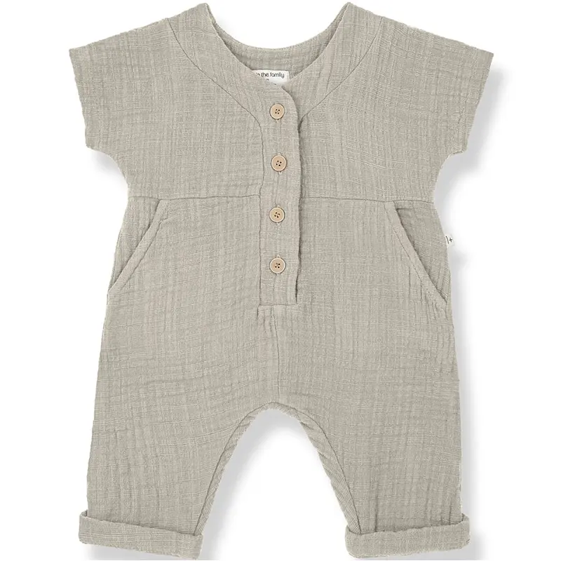 Adriano Short Sleeve Overall in Beige by 1+ in the Family - Last Ones In Stock - 6-12 Months