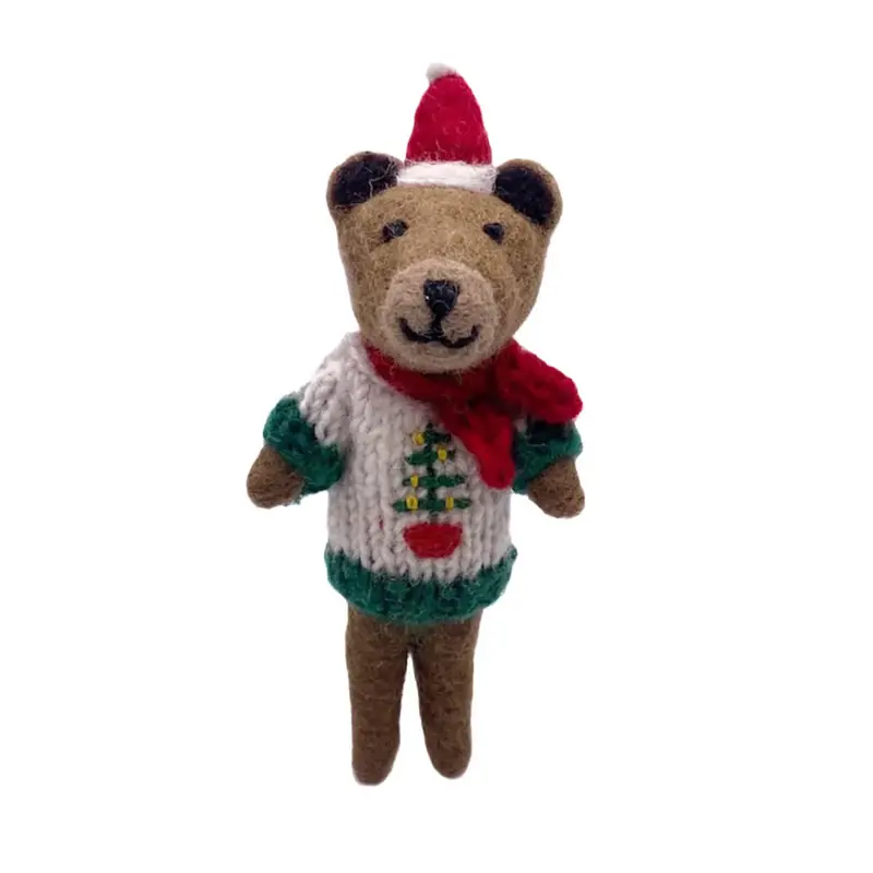 Brown Bear In A Christmas Jumper Hanging Christmas Decoration by Amica