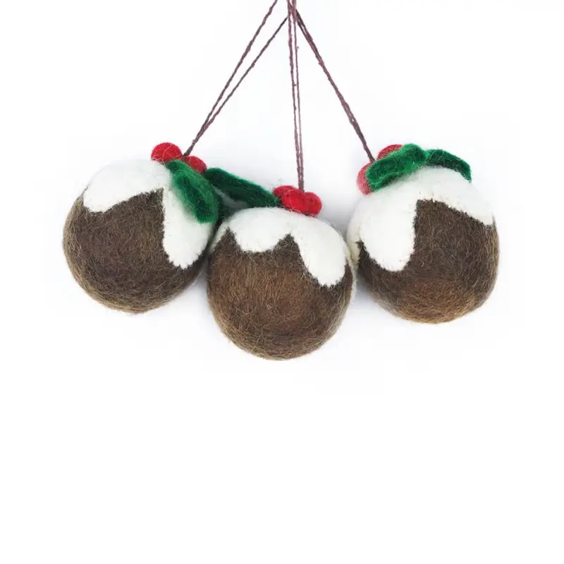 Christmas Pudding Hanging Decorations (Set of Three) by Felt So Good