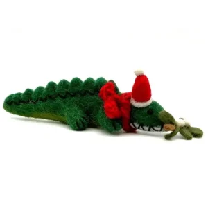 Crocodile With Mistletoe Sprig Hanging Christmas Decoration by Amica