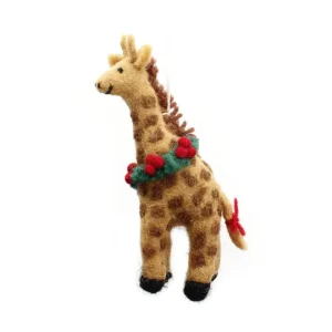 Giraffe With Holly Wreath Hanging Christmas Decoration by Amica