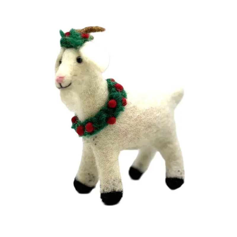 Goat With Holly Wreath Hanging Christmas Decoration by Amica