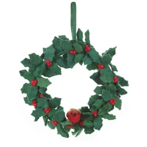 Holly And Robin Wreath Christmas Decoration (30cm) by Felt So Good