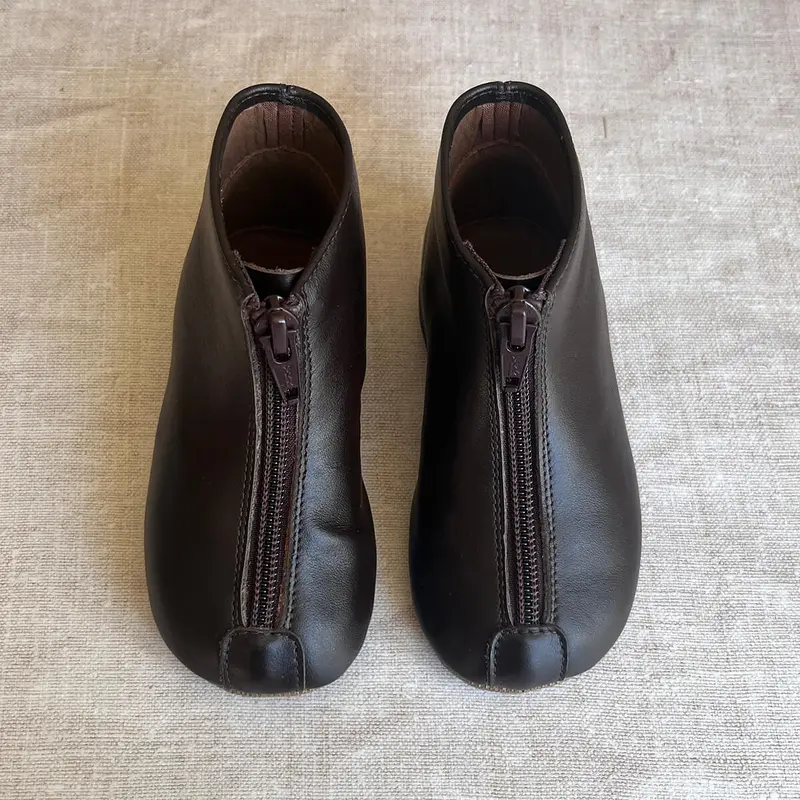 Leather Booties in Dark Brown by PP