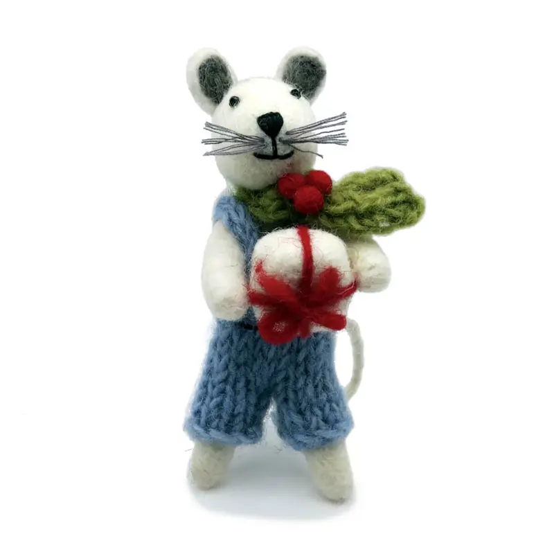Little Boy Mouse With Christmas Present Hanging Decoration by Amica