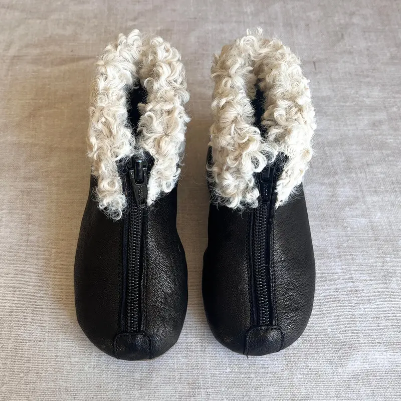 Matt Sheepskin Trim Booties in Black by PP