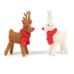 Mini Reindeer with Scarf Felt Hanging Christmas Decorations by Amica