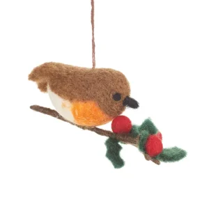 Robin On A Branch Hanging Christmas Decoration by Felt So Good