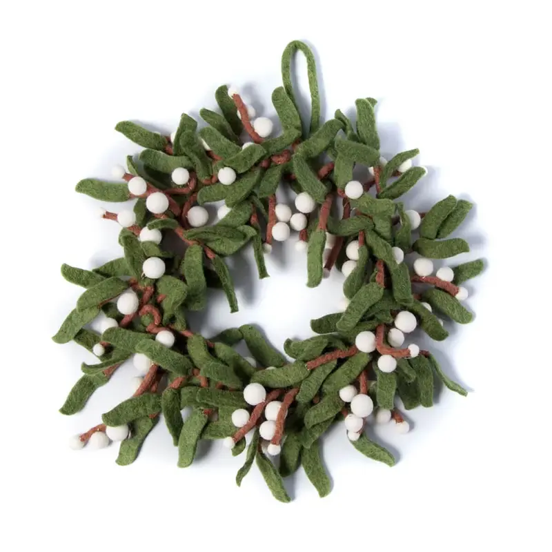 Small Mistletoe Wreath Hanging Christmas Decoration (30cm) by Amica
