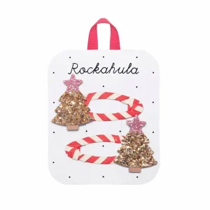 Stripy Christmas Tree Hair Clips by Rockahula
