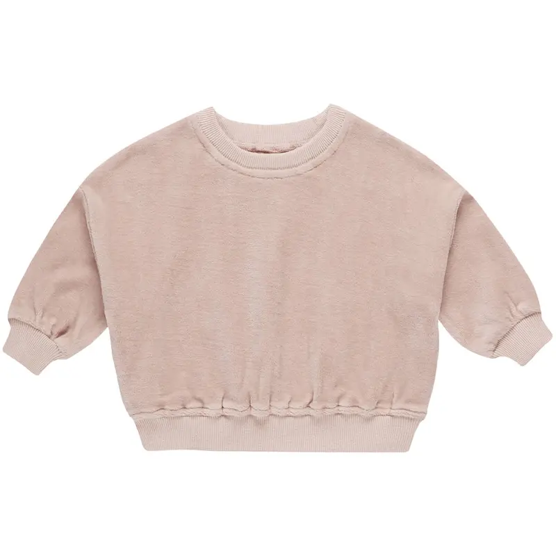 Velour Relaxed Sweatshirt in Blush by Quincy Mae - Last Ones In Stock - 0-6 Months