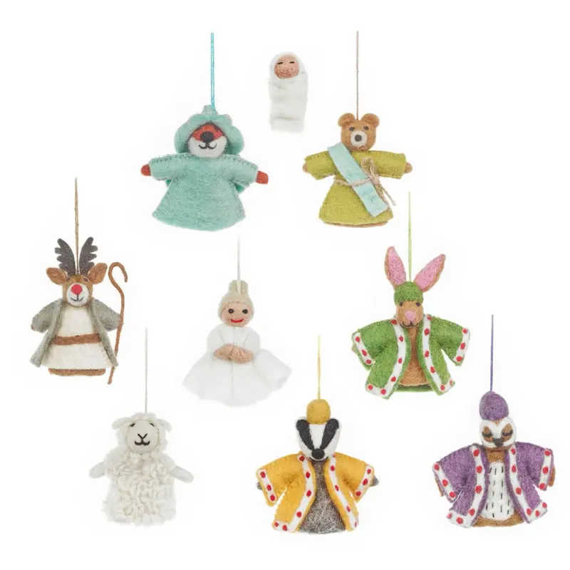 Woodland Nativity Hanging Christmas Decorations (set of 9 characters) by Felt So Good