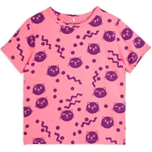 Squiggly Cats T Shirt in Pink by Mini Rodini