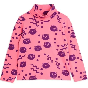 Squiggly Cats Turtleneck in Pink by Mini Rodini